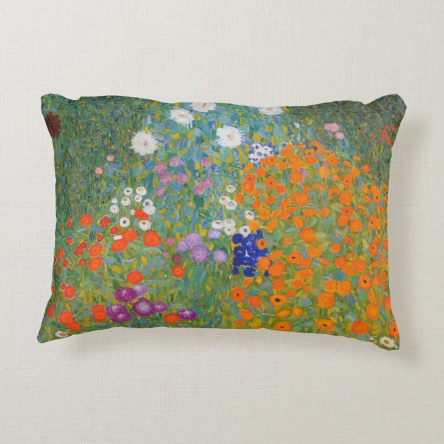 Gustav Klimt Flower Garden Cottage Natuur Accent Kussen (Achterkant)