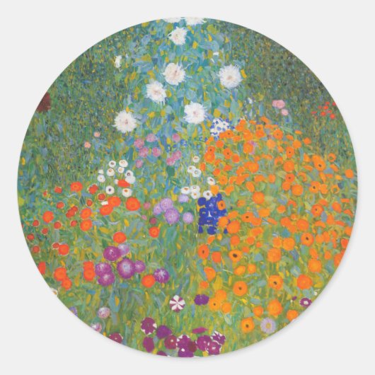 Gustav Klimt Flower Garden Cottage Natuur Ronde Sticker (Voorkant)