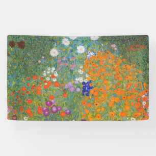 Gustav Klimt Flower Garden Cottage Natuur Spandoek