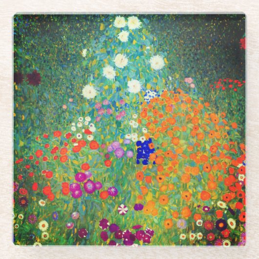 Gustav Klimt Flower Garden Glazen Onderzetter (Voorkant)