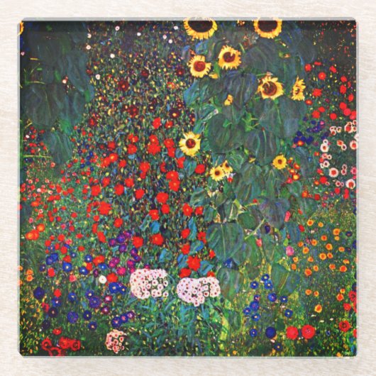 Gustav Klimt Flower Garden Glazen Onderzetter (Voorkant)