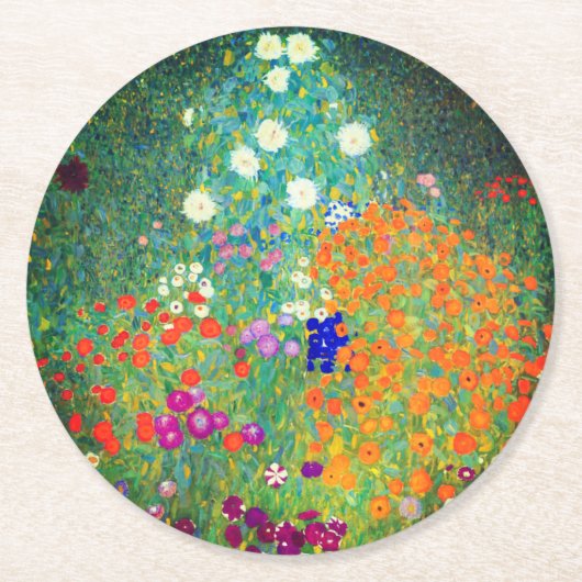 Gustav Klimt Flower Garden Ronde Kartonnen Onderzetter (Voorkant)
