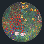 Gustav Klimt Flower Garden Ronde Sticker<br><div class="desc">Stickers met Boerderij van het olieverfschilderij van Gustav Klimt Garden met zonnebloemen (1907). Een prachtige tuin van zonnebloemen en voortreffelijke blauwe,  rode,  paarse,  roze en witte bloemen. Een groot geschenk voor fans van Art Nouveau en Oostenrijkse kunst.</div>
