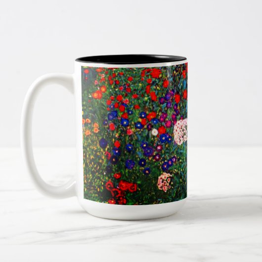 Gustav Klimt Flower Garden Tweekleurige Koffiemok (Links)