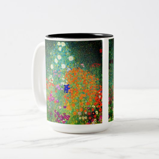 Gustav Klimt Flower Garden Tweekleurige Koffiemok (Voorkant links)