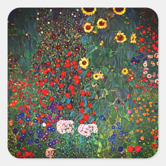 Gustav Klimt Flower Garden Vierkante Sticker (Voorkant)