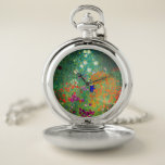 Gustav Klimt Flower Garden Zakhorloge<br><div class="desc">Pocket Watch met de oliefilter van Gustav Klimt Flower Garden (1906). Een prachtige tuin van paarse,  rode,  witte,  blauwe en oranje bloemen. Een groot geschenk voor fans van Art Nouveau en Oostenrijkse kunst.</div>