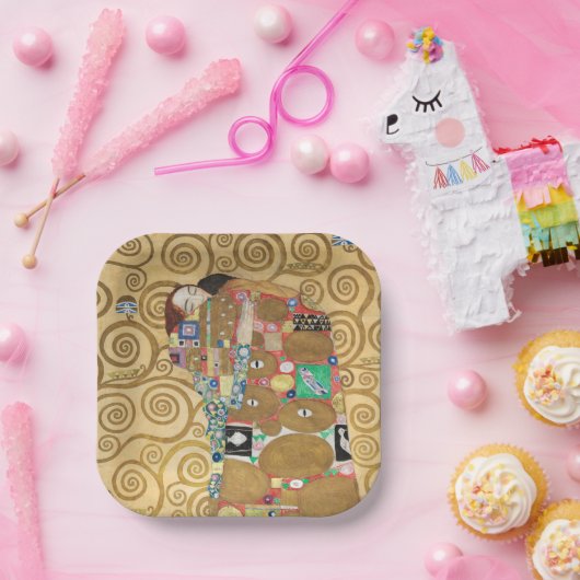 Gustav Klimt - Fulfillment, Stoclet Frieze Papieren Bordje (Feest)