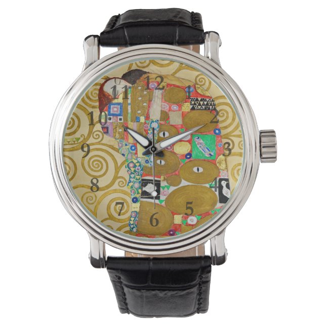 Gustav Klimt Fulfilment Nouveau Paar Horloge (Voorkant)