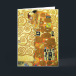 Gustav Klimt Fulfilment Wenskaart Kaart<br><div class="desc">Het Gustav Klimt Fulfilment wenskaart. Fries uit 1909. Voltooid tijdens de gouden fase van Klimt, heeft Fulfilment een omhelzend paar dat elkaar vasthoudt onder een multi-patterned quilt met spiralen, ogen, vogels, vissen en andere vormen. De achtergrond van het werk is voorzien van dezelfde bronzen spiralen die de beroemde Tree of...</div>