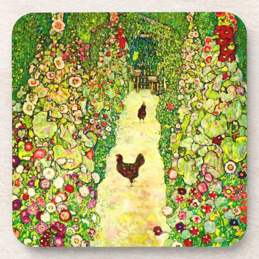 Gustav Klimt Garden met kippen Bier Onderzetter (Voorkant)