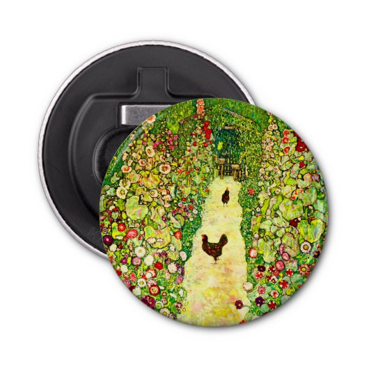 Gustav Klimt Garden met kippen Button Flesopener (Voorkant)