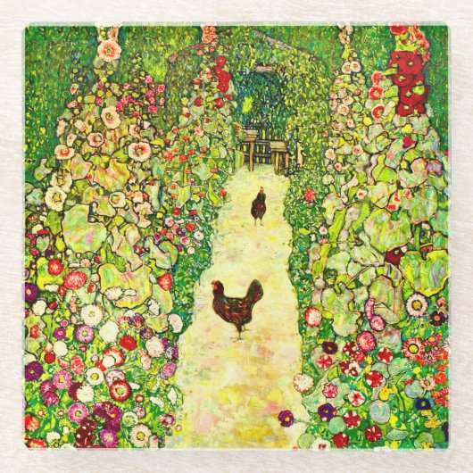 Gustav Klimt Garden met kippen Glazen Onderzetter (Voorkant)