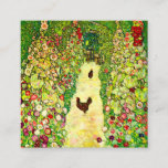 Gustav Klimt Garden met kippen Informatiekaartje<br><div class="desc">Kaarten voor de behuizing met het olieslakken van Gustav Klimt Garden met roestvrijstalen (1917). Twee bruine kippen staan op een tuinpad. Mooie roze,  rode en witte bloemen bloeien langs de weg. Een groot geschenk voor fans van Art Nouveau en Oostenrijkse kunst.</div>