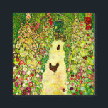 Gustav Klimt Garden met kippen Informatiekaartje<br><div class="desc">Kaarten voor de behuizing met het olieslakken van Gustav Klimt Garden met roestvrijstalen (1917). Twee bruine kippen staan op een tuinpad. Mooie roze,  rode en witte bloemen bloeien langs de weg. Een groot geschenk voor fans van Art Nouveau en Oostenrijkse kunst.</div>