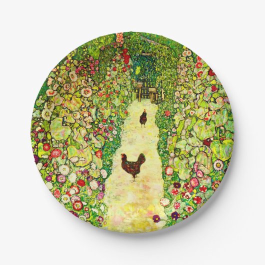 Gustav Klimt Garden met kippen Papieren Bordje (Voorkant)