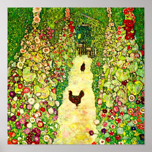 Gustav Klimt Garden met kippen Poster (Voorkant)