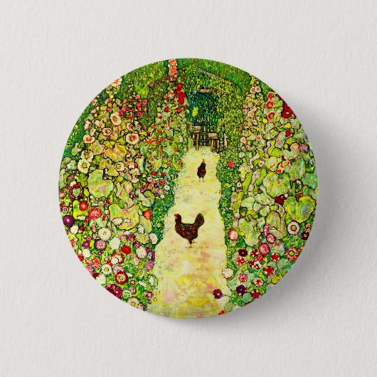 Gustav Klimt Garden met kippen Ronde Button 5,7 Cm (Voorkant)