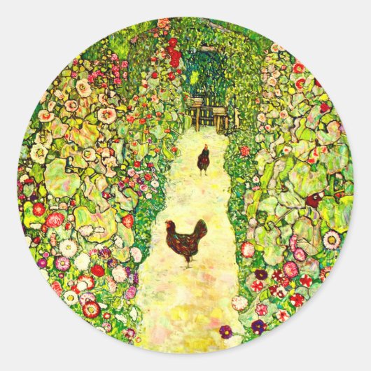 Gustav Klimt Garden met kippen Ronde Sticker (Voorkant)