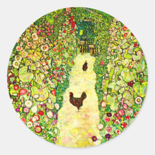 Gustav Klimt Garden met kippen Ronde Sticker