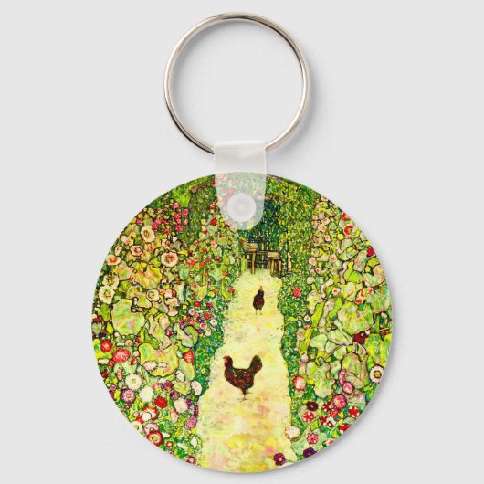 Gustav Klimt Garden met kippen Sleutelhanger (Voorkant)