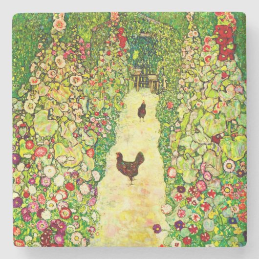 Gustav Klimt Garden met kippen Stenen Onderzetter (Voorkant)