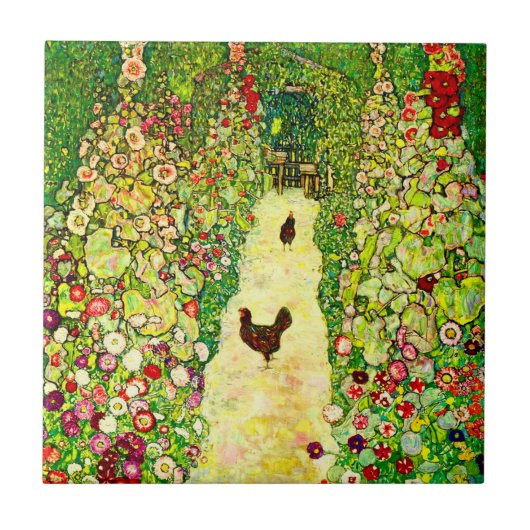 Gustav Klimt Garden met kippen Tegeltje (Voorkant)