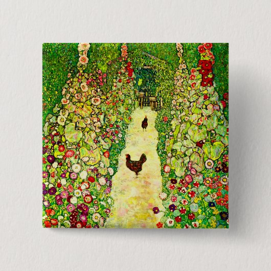 Gustav Klimt Garden met kippen Vierkante Button 5,1 Cm (Voorkant)