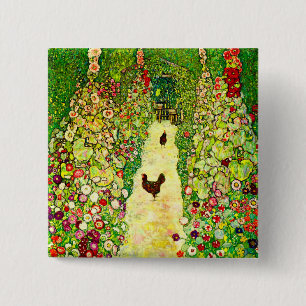 Gustav Klimt Garden met kippen Vierkante Button 5,1 Cm