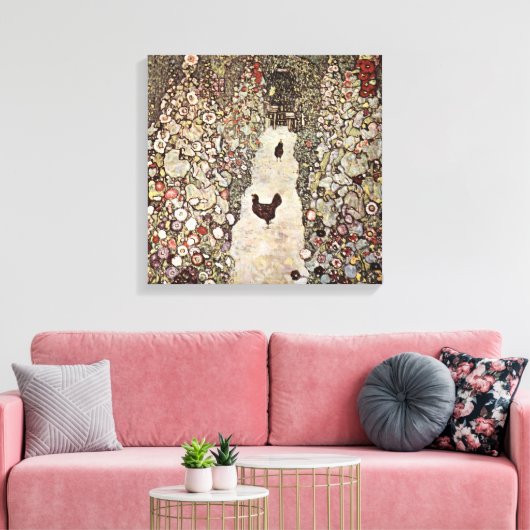 Gustav Klimt Garden met roosters Canvas Afdruk (Insitu (Woonkamer))