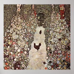 Gustav Klimt Garden met roosters Poster