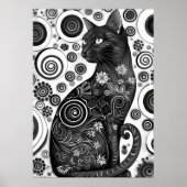 Gustav Klimt Geïnspireerd Zwart-wit Cat Poster (Voorkant)