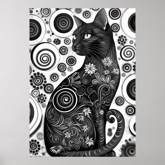 Gustav Klimt Geïnspireerd Zwart-wit Cat Poster (Voorkant)