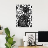 Gustav Klimt Geïnspireerd Zwart-wit Cat Poster (Thuiskantoor)
