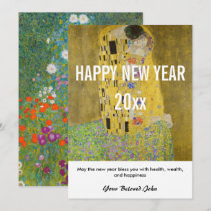 Gustav Klimt - Gelukkig nieuwjaar met de Kus Feestdagenkaart