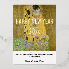 Gustav Klimt - Gelukkig Nieuwjaar met De Kus Folie Feestdagenkaart