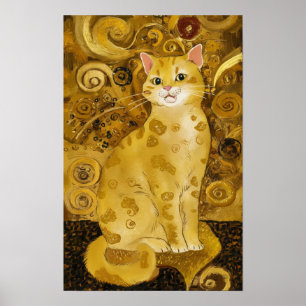 Gustav Klimt goud cute kat grap, Gustav Klimt kuns Poster