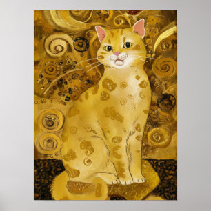 Gustav Klimt goud cute kat grap, Gustav Klimt kuns Poster