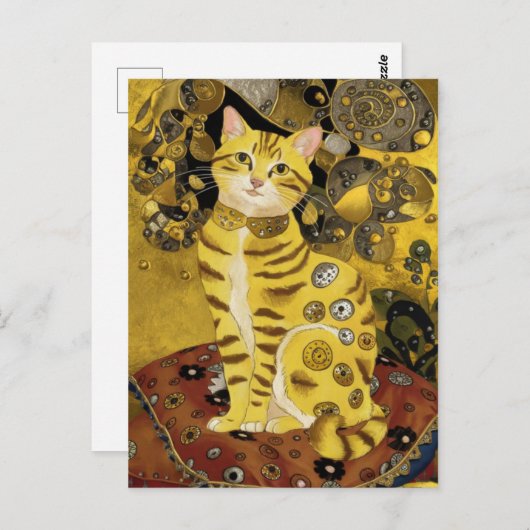 Gustav Klimt goud schattige kat spoof, Gustav klim Briefkaart (Voorkant / Achterkant)