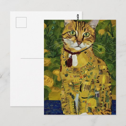 Gustav Klimt goud schattige kat spoof, Gustav klim Briefkaart (Voorkant / Achterkant)