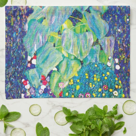 Gustav Klimt - Het zonnebloempiteren Theedoek (Gevouwen)