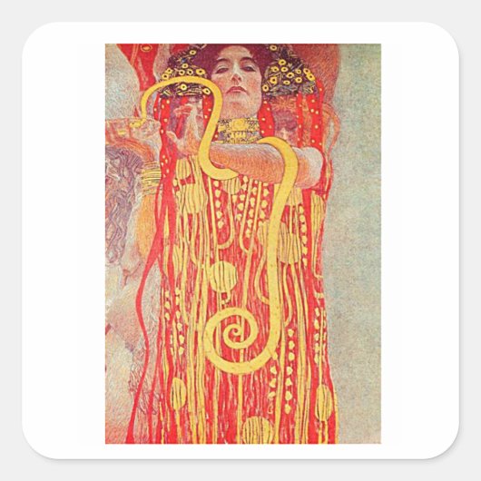 Gustav Klimt, Hygieia, Art Nouveau Vierkante Sticker (Voorkant)