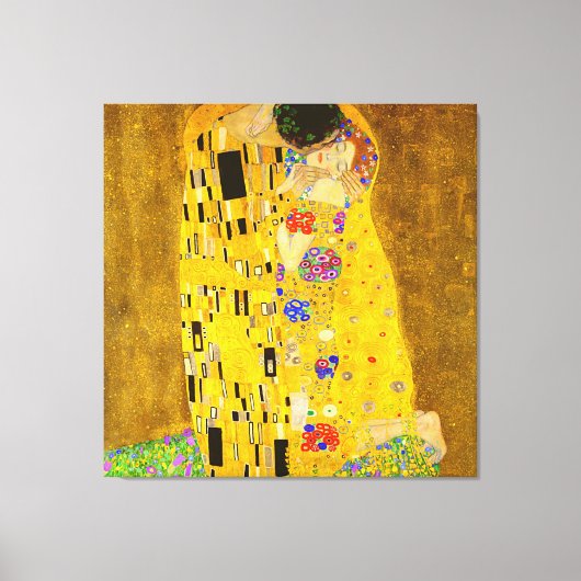 Gustav Klimt is het beroemde schilderij The Kiss. Canvas Afdruk (Voorkant)