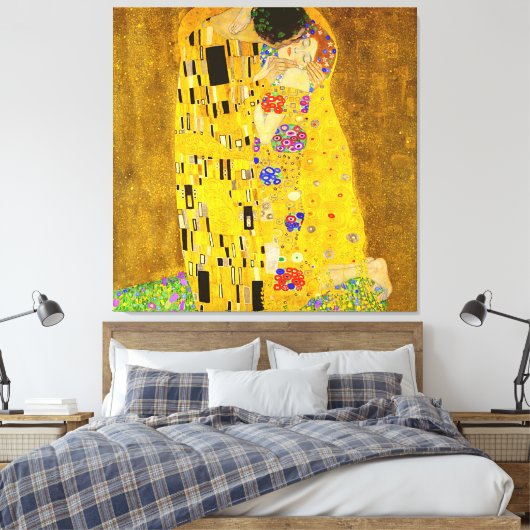 Gustav Klimt is het beroemde schilderij The Kiss. Canvas Afdruk (Insitu (Slaapkamer))
