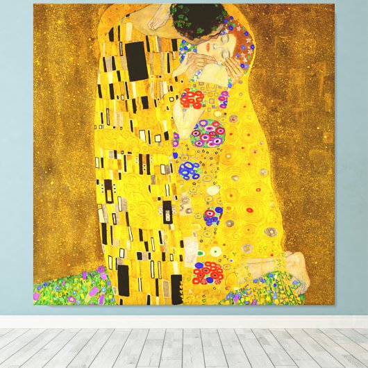 Gustav Klimt is het beroemde schilderij The Kiss. Canvas Afdruk (Insitu (Houten vloer))
