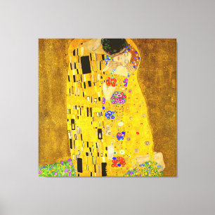 Gustav Klimt is het beroemde schilderij The Kiss. Canvas Afdruk