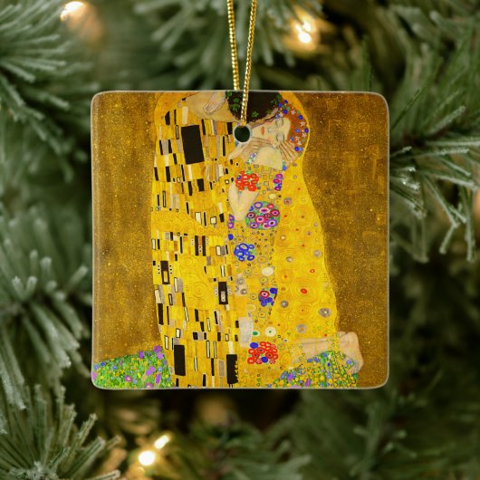 Gustav Klimt is het beroemde schilderij The Kiss. Keramisch Ornament (Boom)