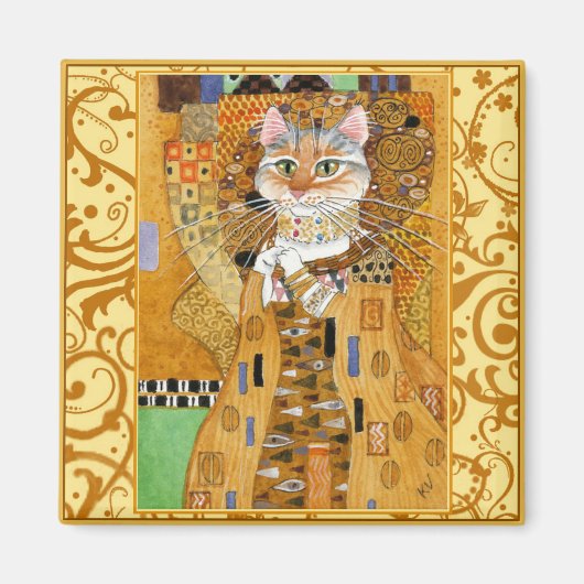 Gustav Klimt Kat in Gouden spoofmagneet Magneet (Voorkant)