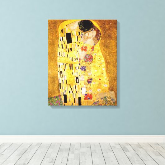 Gustav Klimt Kiss Het klassieke schilderij Canvas Afdruk (Insitu (Houten vloer))