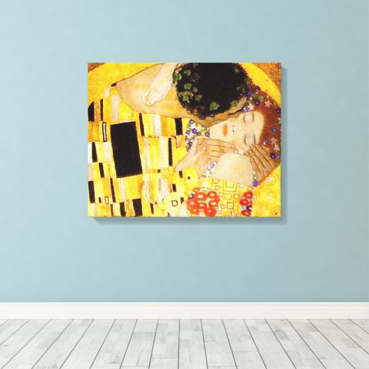 Gustav Klimt Kiss Het klassieke schilderij Canvas Afdruk (Insitu (Houten vloer))